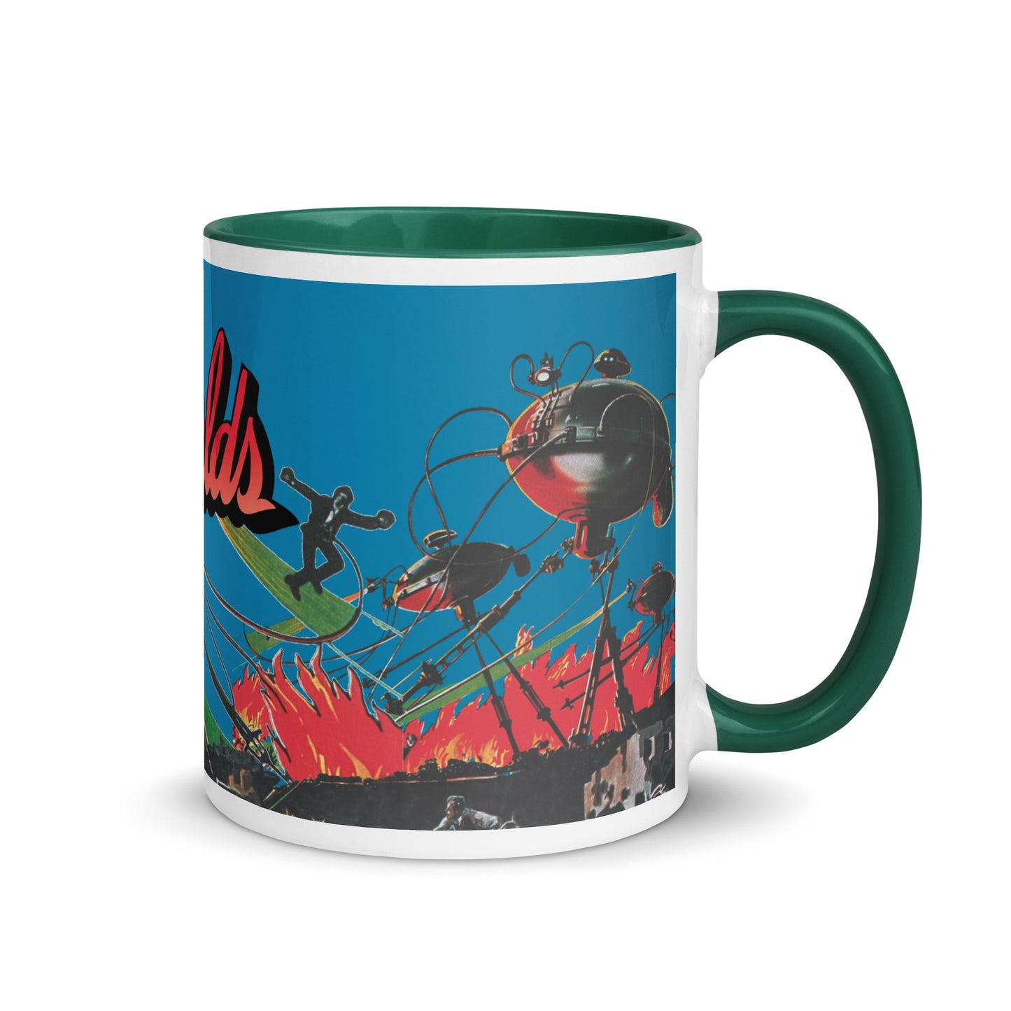 War of the Worlds Ceramic Mug – Retro Sci-Fi Movie Art with Color Handle & Interior