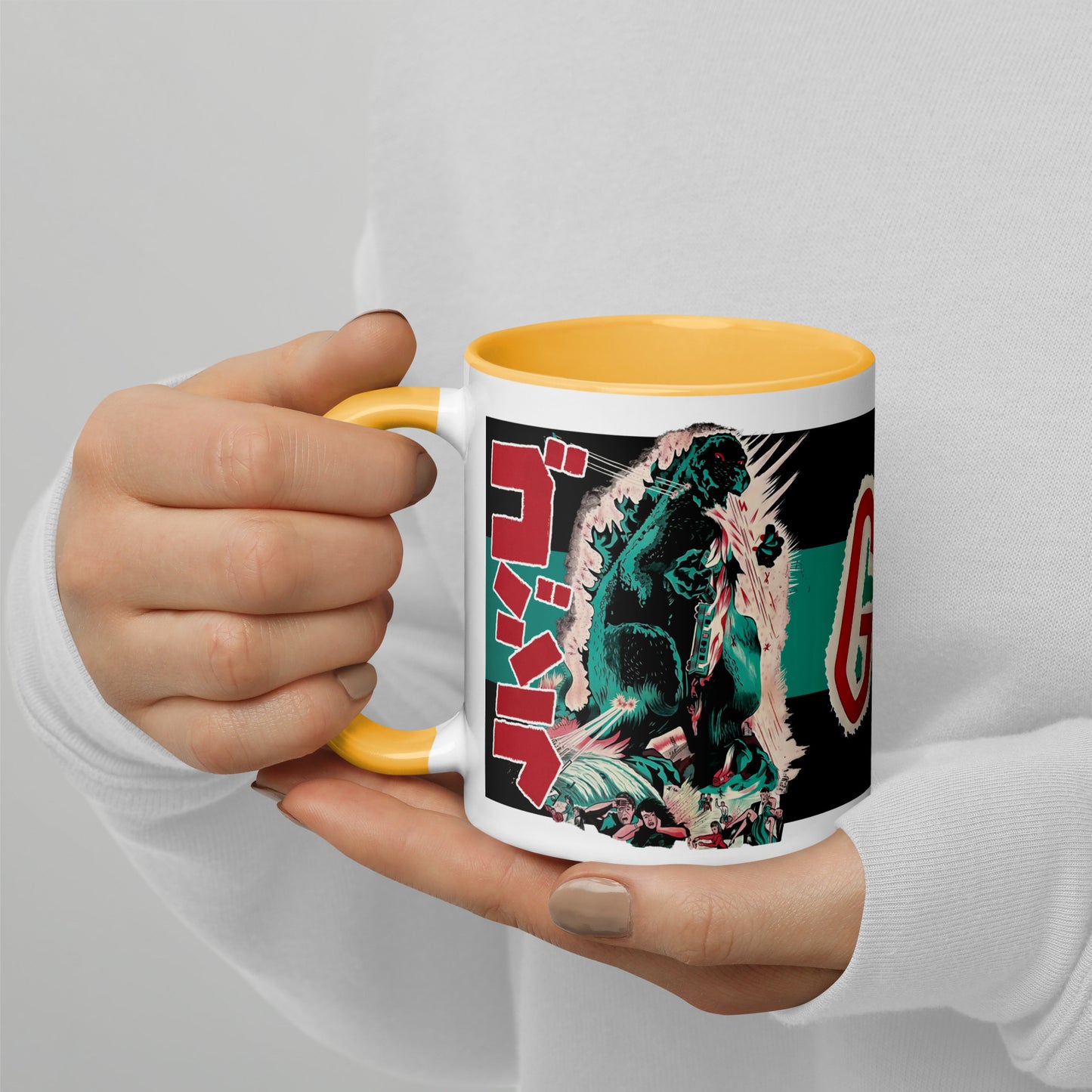 Godzilla Porcelain Mug – Vintage French Movie Poster Kaiju Coffee Cup 11oz