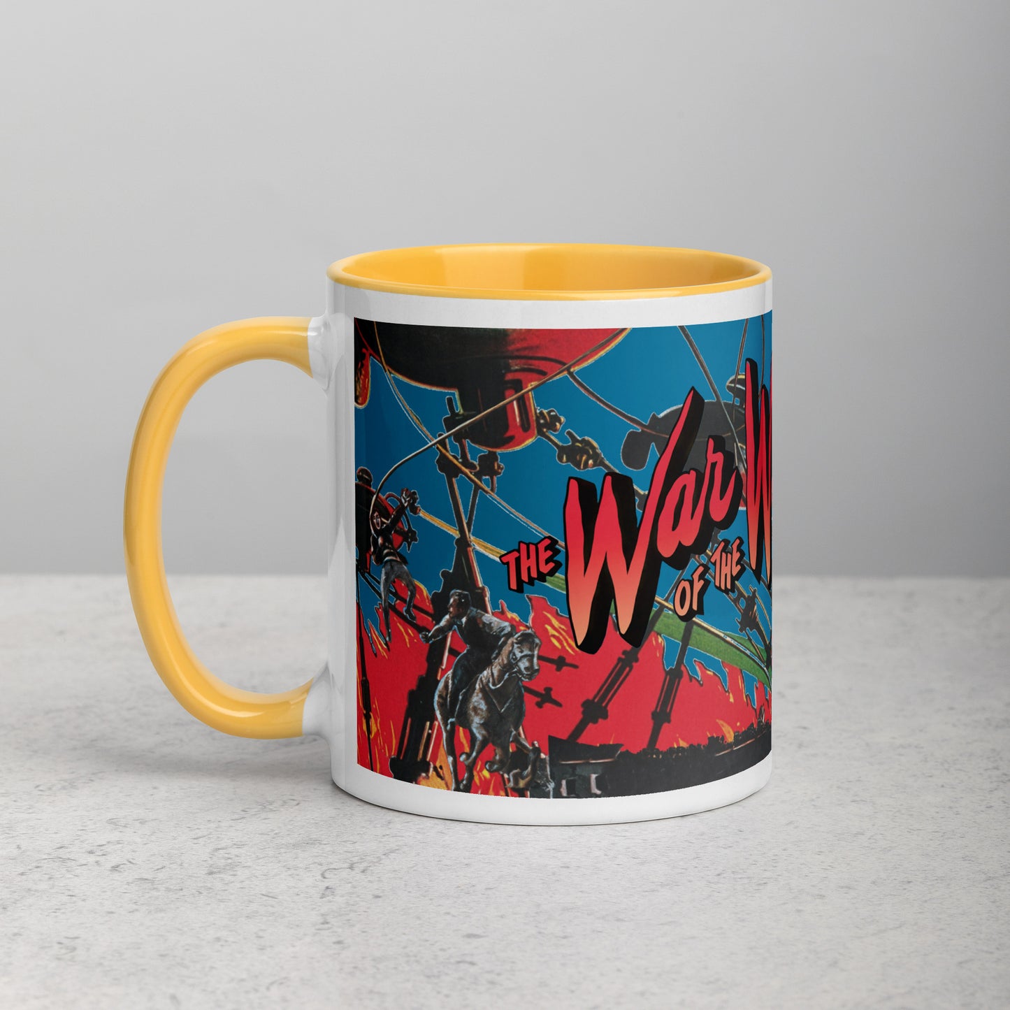War of the Worlds Ceramic Mug – Retro Sci-Fi Movie Art with Color Handle & Interior