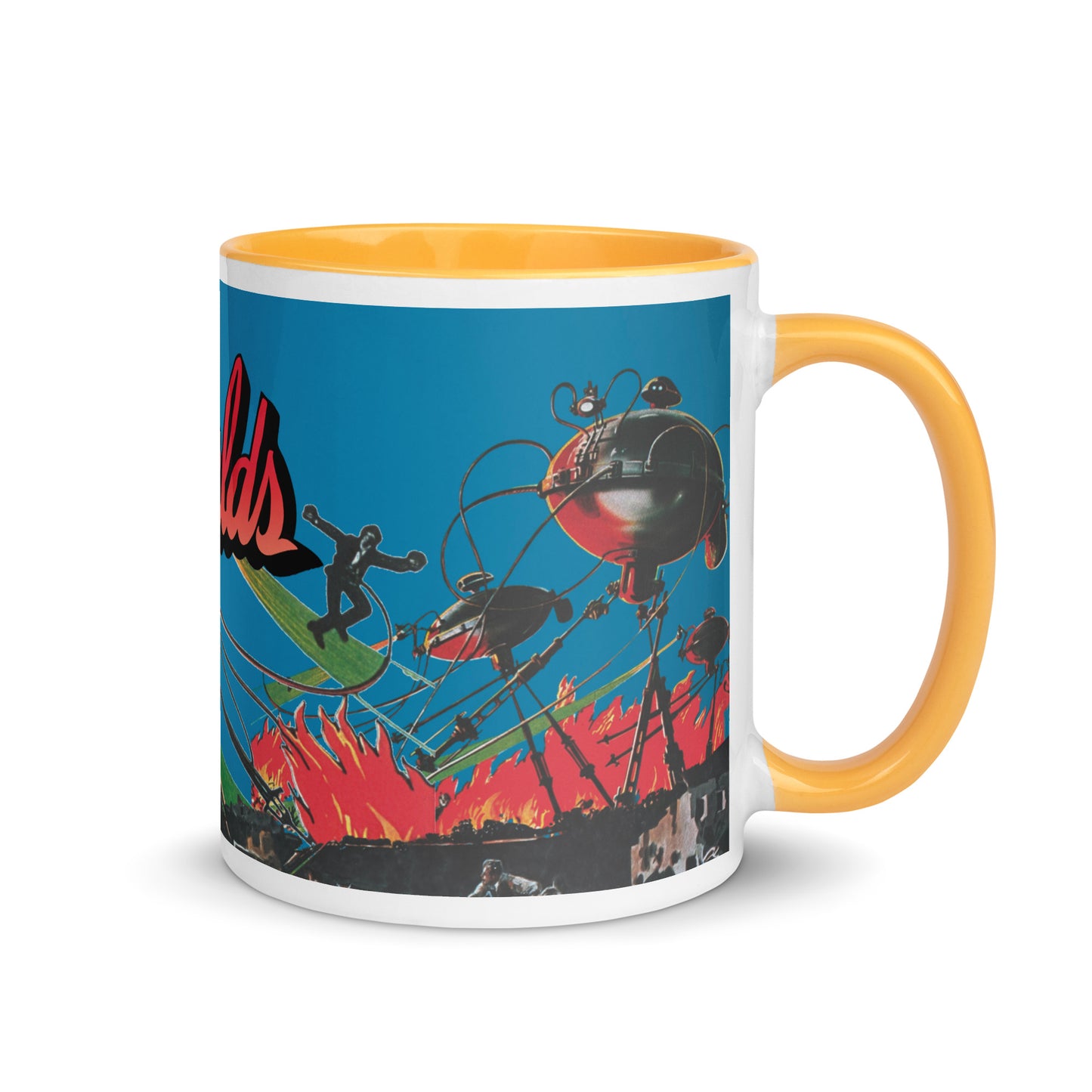 War of the Worlds Ceramic Mug – Retro Sci-Fi Movie Art with Color Handle & Interior