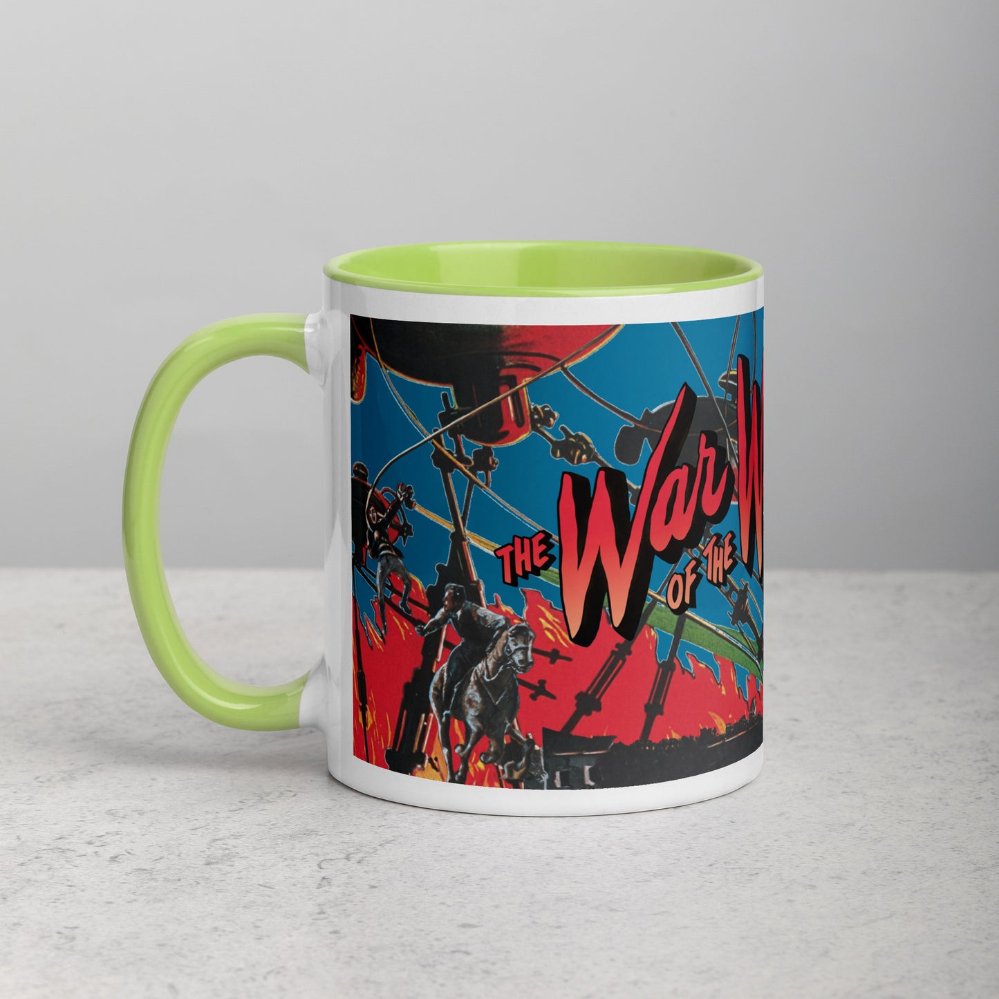 War of the Worlds Ceramic Mug – Retro Sci-Fi Movie Art with Color Handle & Interior