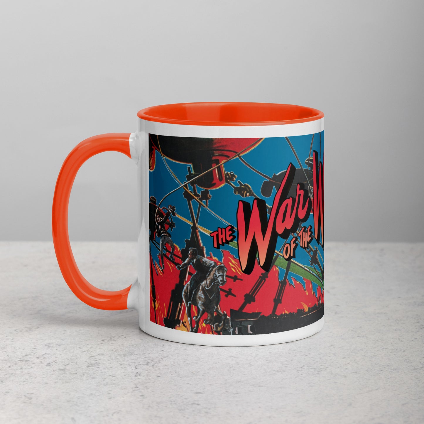 War of the Worlds Ceramic Mug – Retro Sci-Fi Movie Art with Color Handle & Interior
