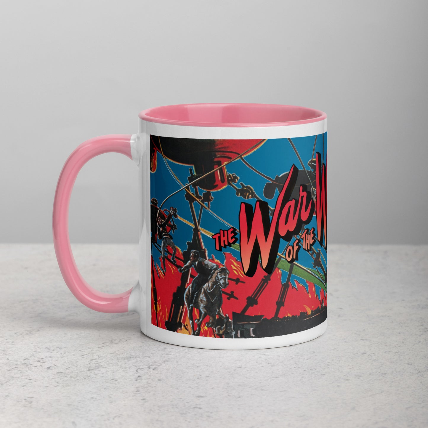 War of the Worlds Ceramic Mug – Retro Sci-Fi Movie Art with Color Handle & Interior