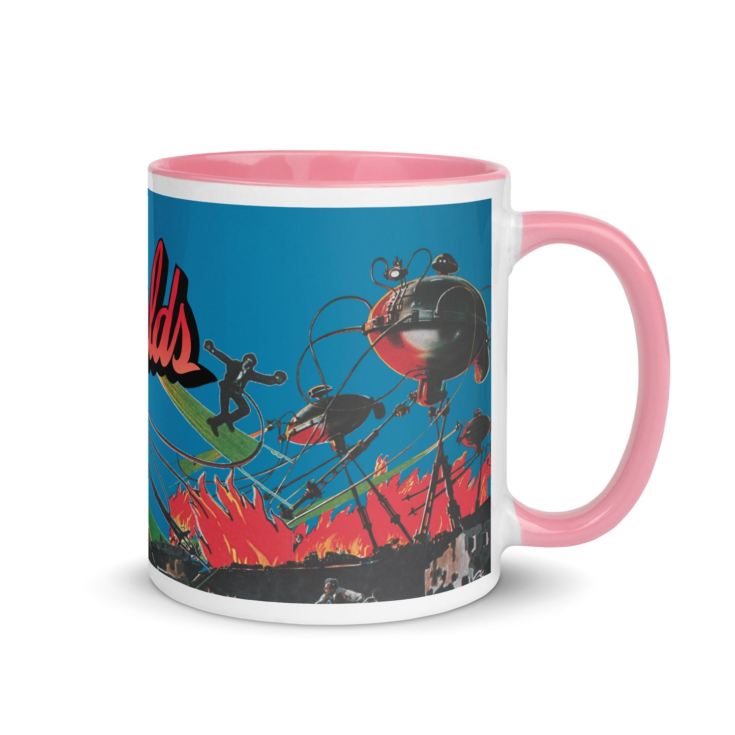 War of the Worlds Ceramic Mug – Retro Sci-Fi Movie Art with Color Handle & Interior