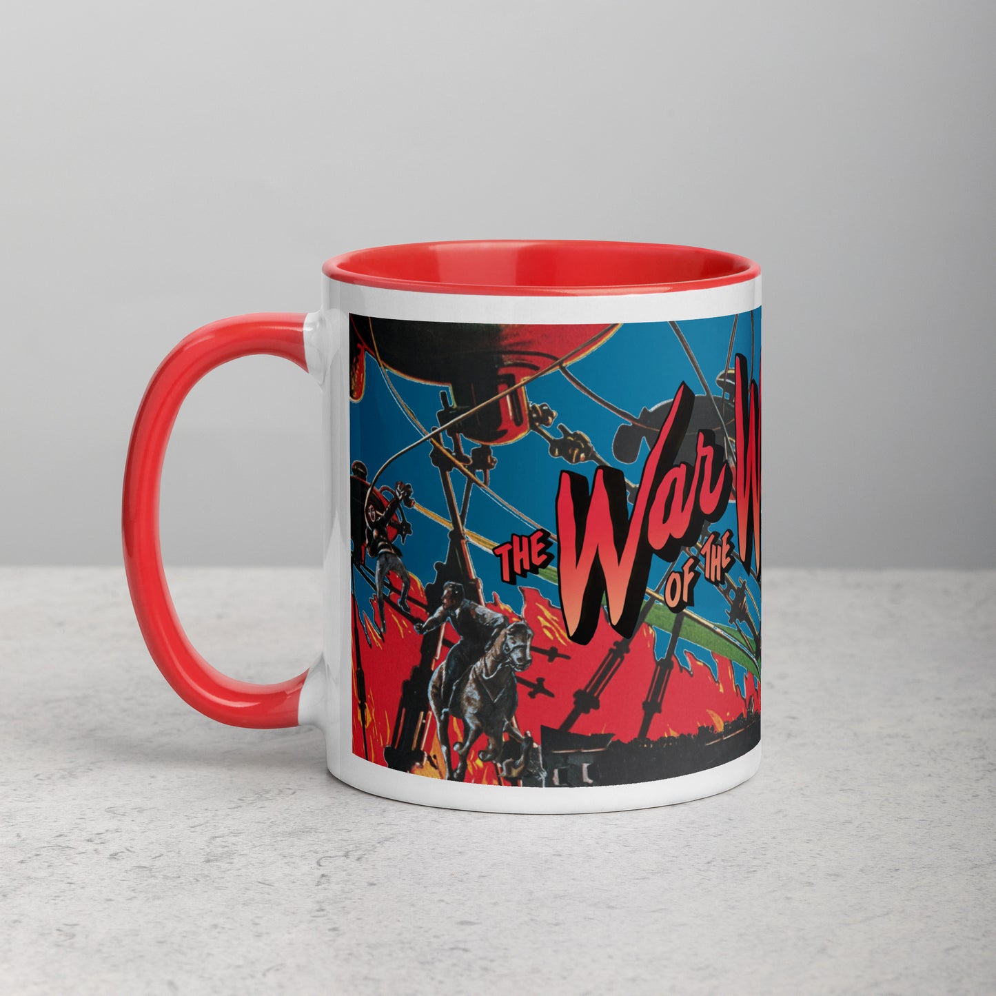 War of the Worlds Ceramic Mug – Retro Sci-Fi Movie Art with Color Handle & Interior