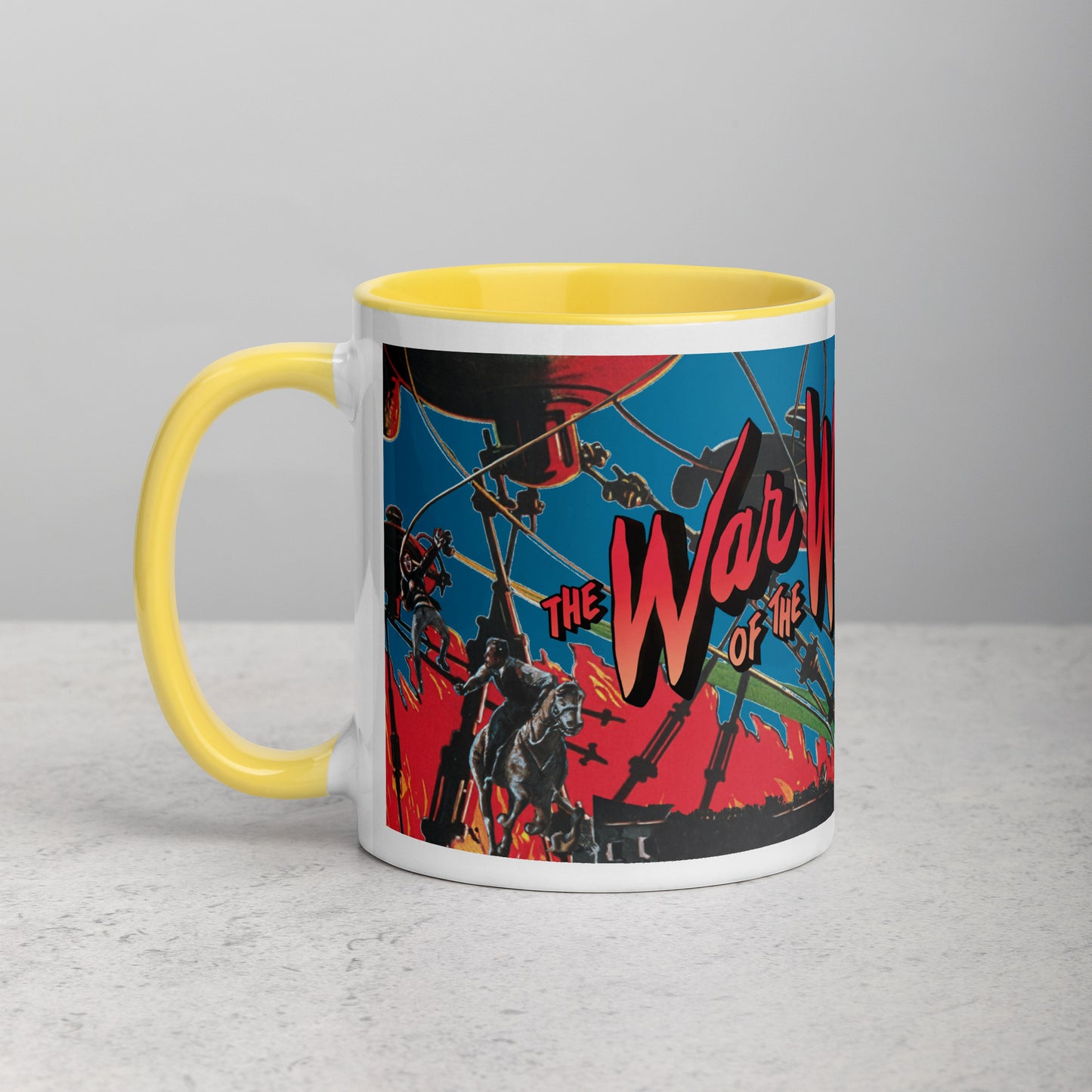 War of the Worlds Ceramic Mug – Retro Sci-Fi Movie Art with Color Handle & Interior