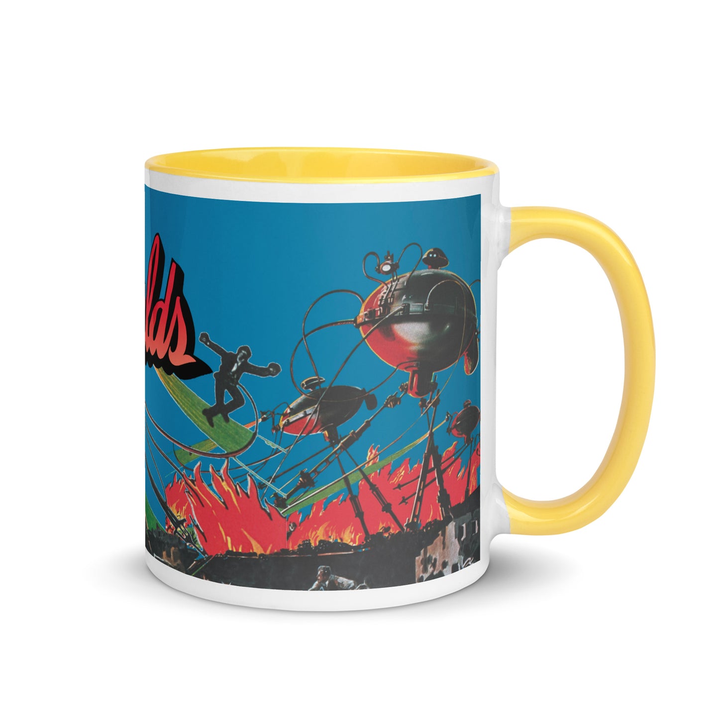 War of the Worlds Ceramic Mug – Retro Sci-Fi Movie Art with Color Handle & Interior
