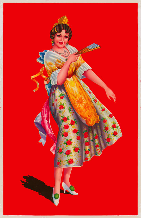 Vintage Lady with Fan Poster – Colorful Traditional Dress Art Print