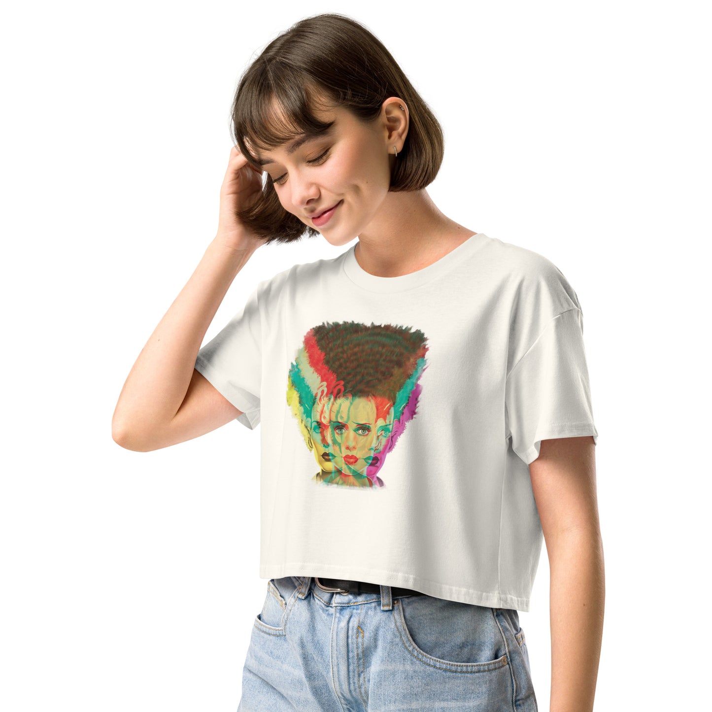 Bride of Frankenstein Crop Top • Vintage Horror Pop Art Shirt for Women • Retro Monster Graphic Tee • Gothic Movie Fashion Gift