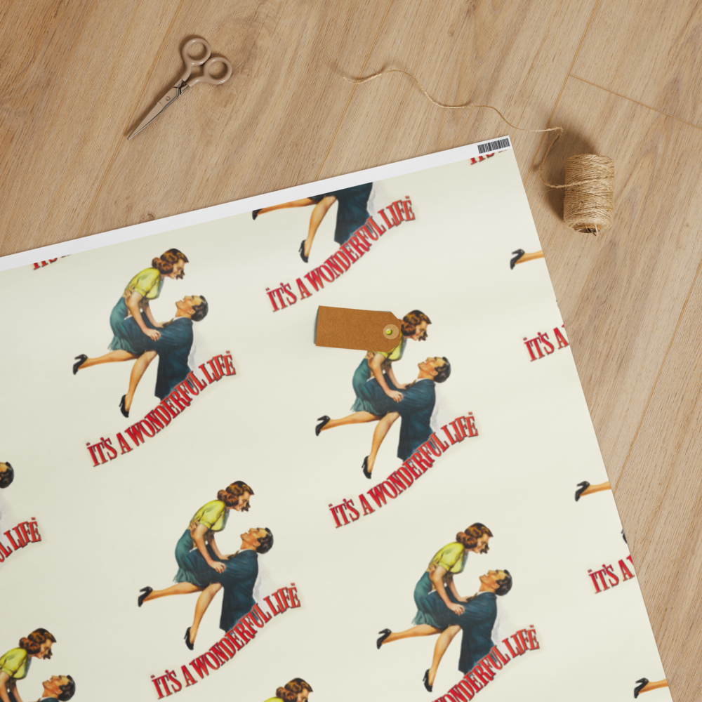 “It’s a Wonderful Life” Vintage Wrapping Paper – Classic Christmas Movie Gift Wrap, Retro Holiday Pattern