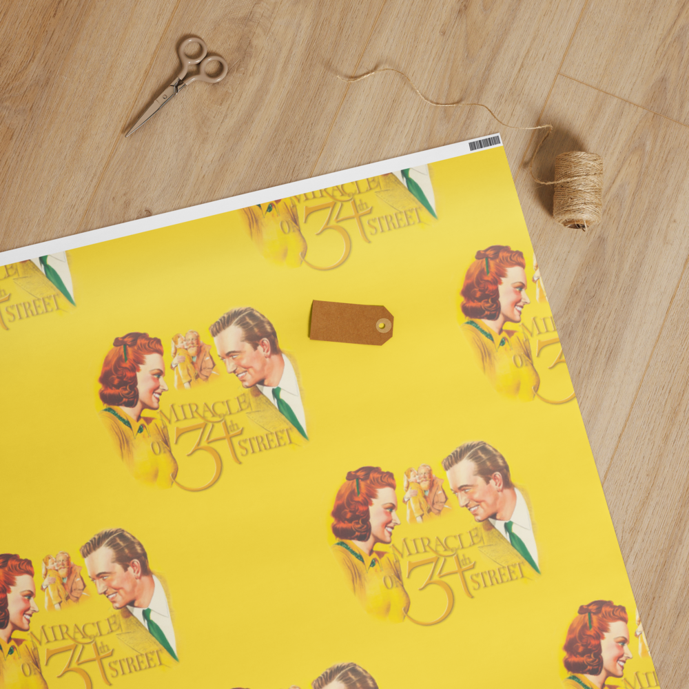 “Miracle on 34th Street” Vintage Wrapping Paper – Classic Christmas Movie Gift Wrap, Retro Holiday Pattern
