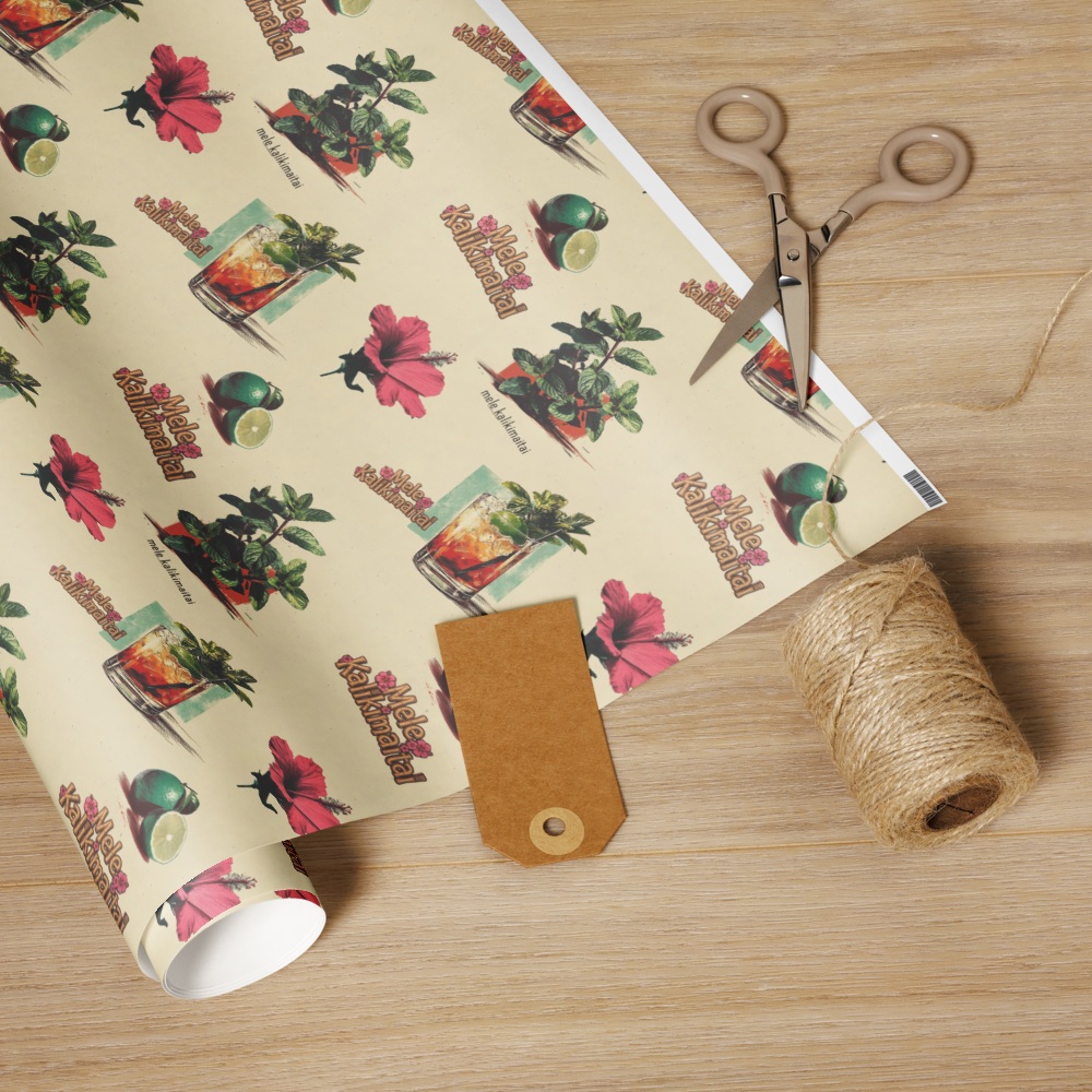 Mele Kalikimaitai Tropical Cocktail Wrapping Paper – Vintage Tiki Christmas Gift Wrap