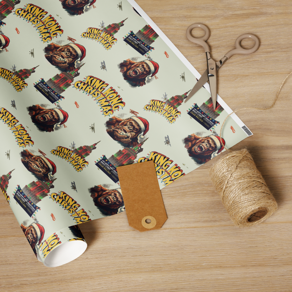 King Kong Christmas Wrapping Paper – Retro Holiday Movie Pattern