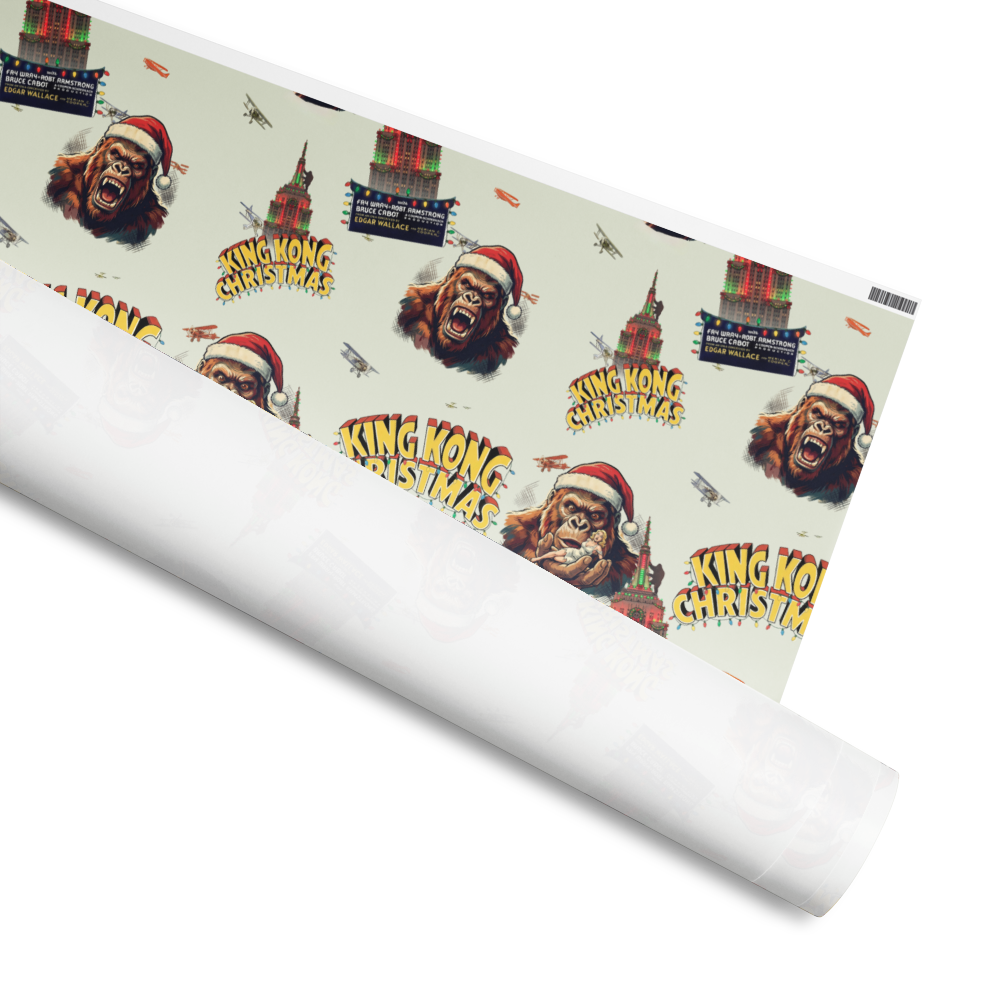 King Kong Christmas Wrapping Paper – Retro Holiday Movie Pattern