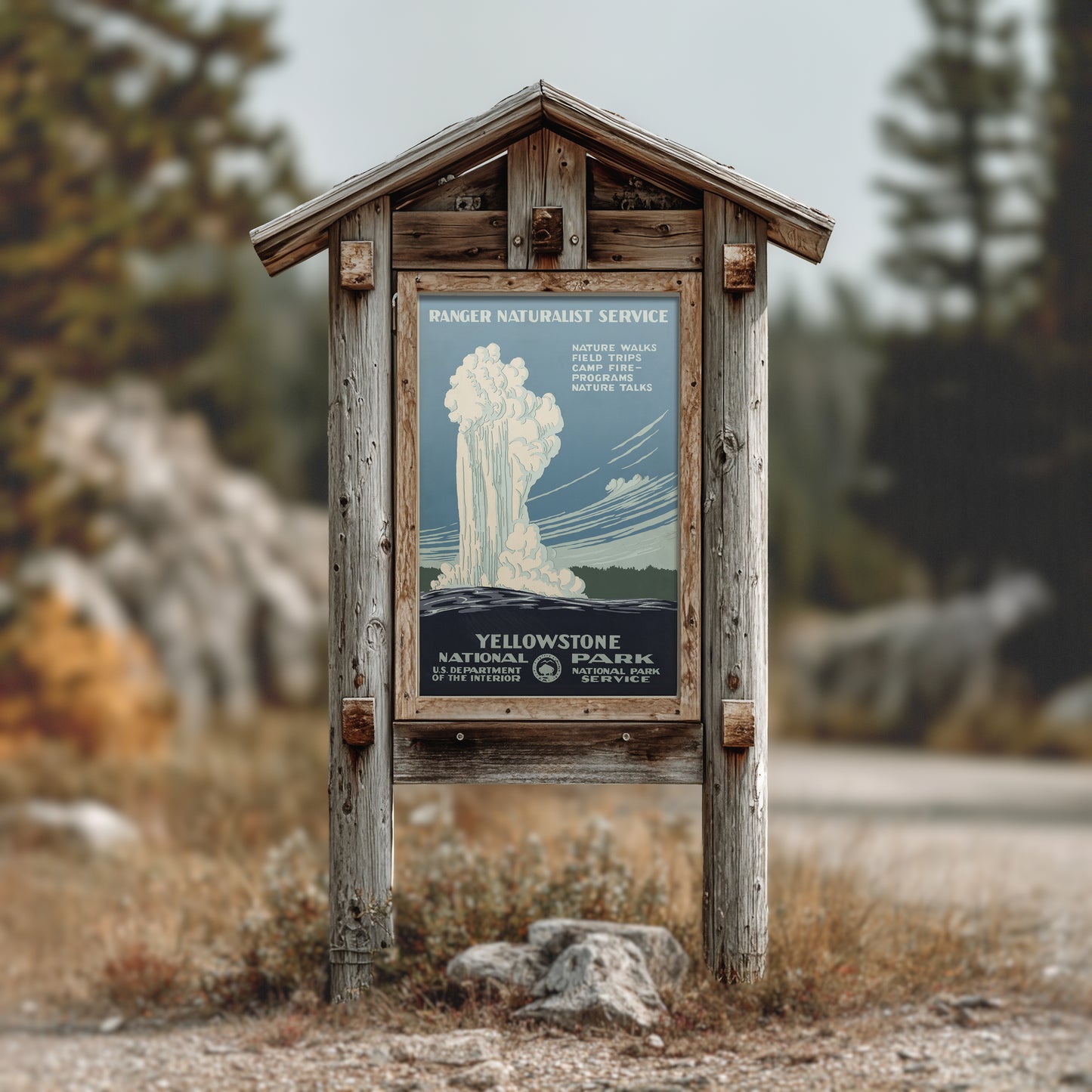 Yellowstone WPA Poster • Vintage Old Faithful Print • Retro National Park Artwork