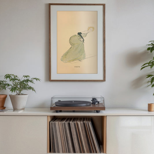 Yvette poster print, vintage cabaret sketch art, whimsical dancer wall decor