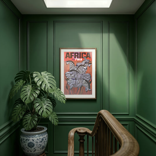 Africa – Fly TWA Zebra Art Deco Travel Poster Print