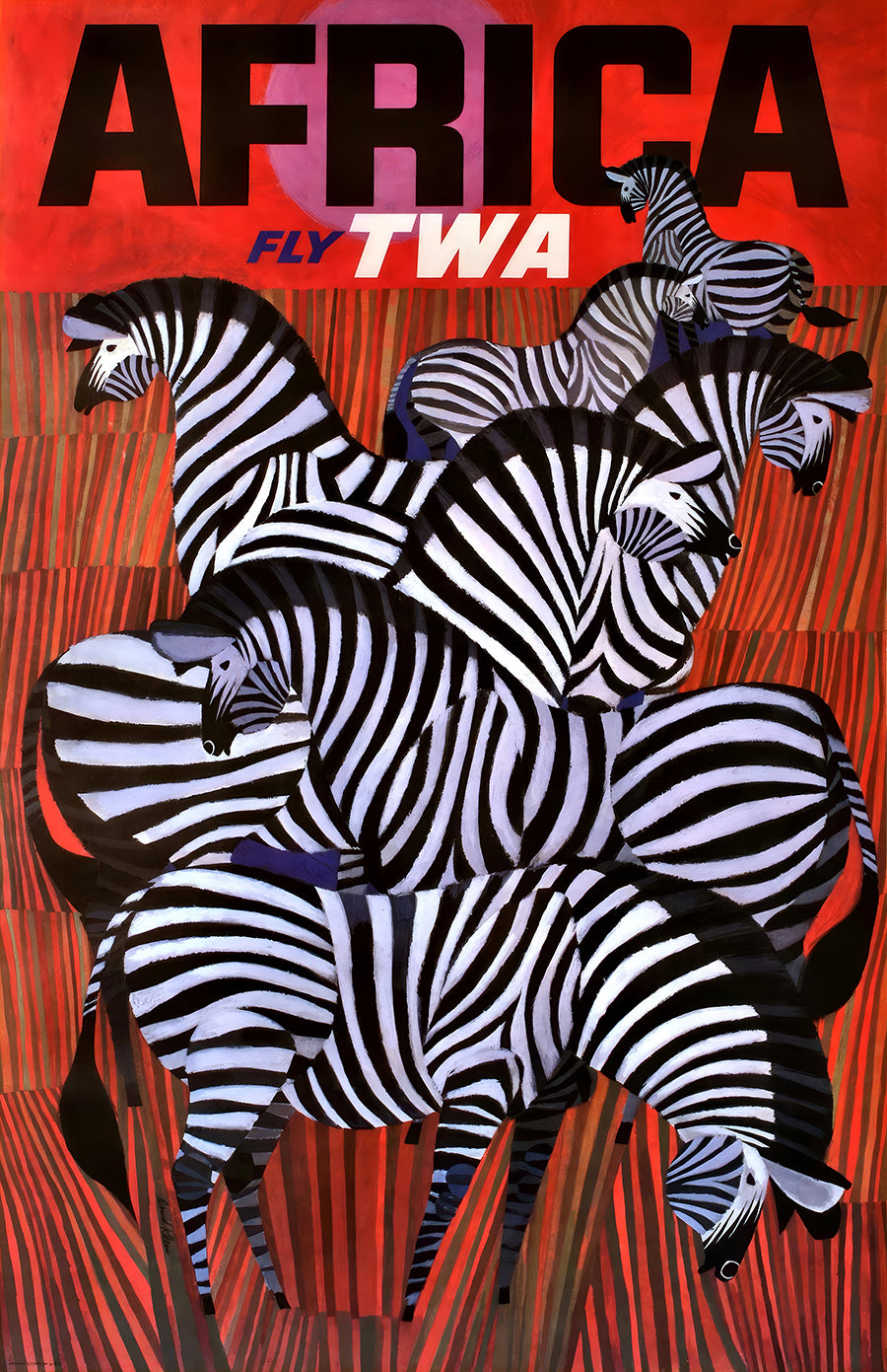 Africa – Fly TWA Zebra Art Deco Travel Poster Print
